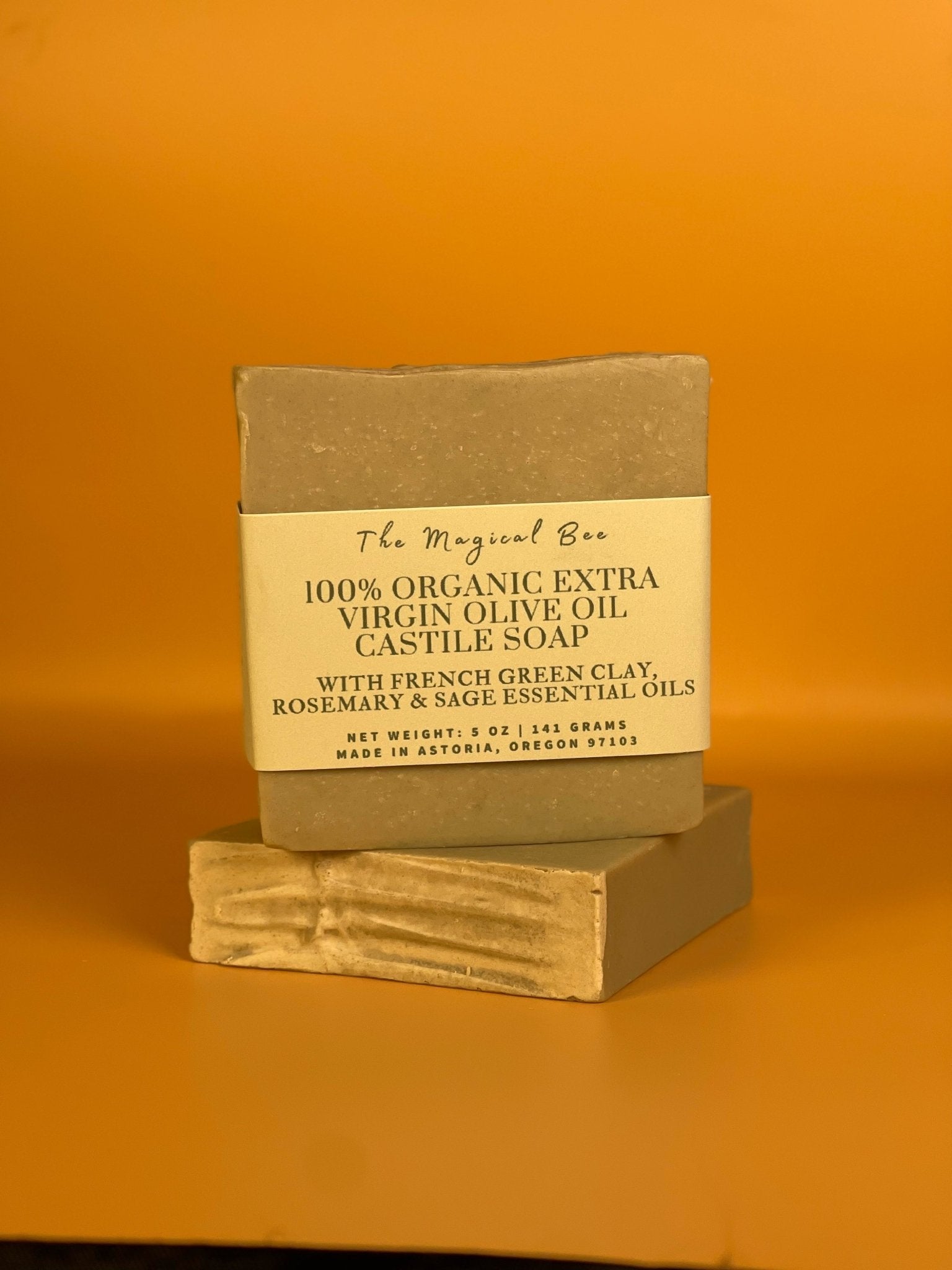 100% Organic Extra Virgin Olive Oil Soap w/ French Green Clay and Rosemary & Sage Essential Oil - The Magical Bee