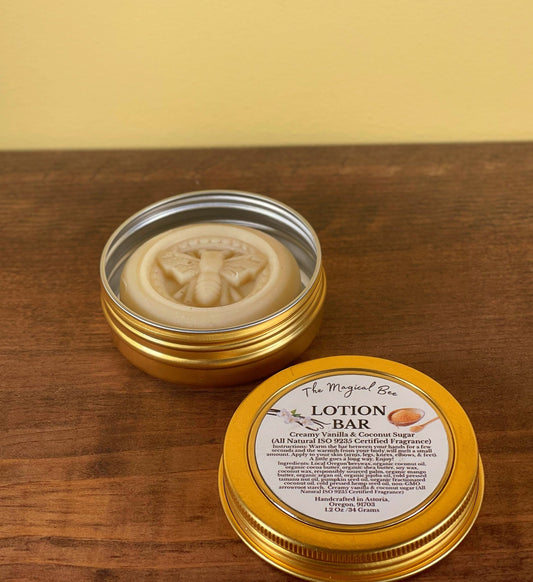 Creamy Vanilla & Coconut Sugar Lotion Bar (All Natural ISO 9235 Certified Fragrance) - The Magical Bee