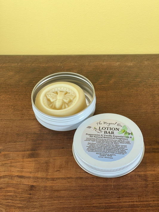 Lotion Bar with Peppermint & Vanilla Essential Oils & All Natural Botanical Fragrance - The Magical Bee