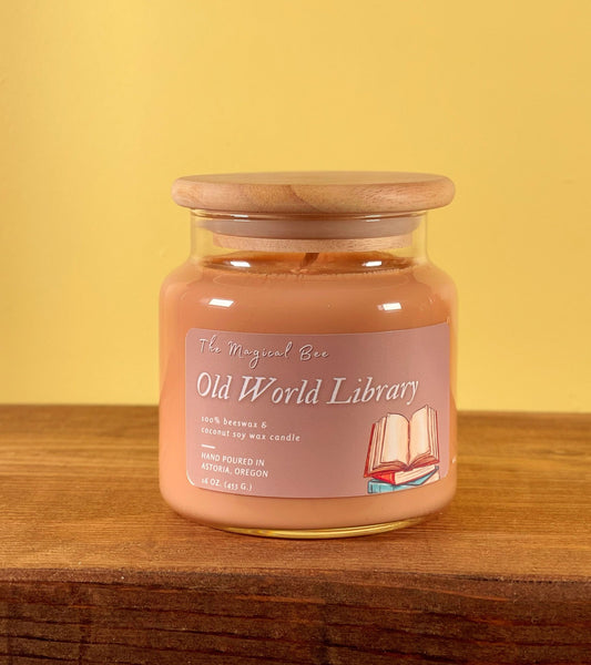 Old World Library Candle (light, ancient, woodsy, cognitive) - The Magical Bee